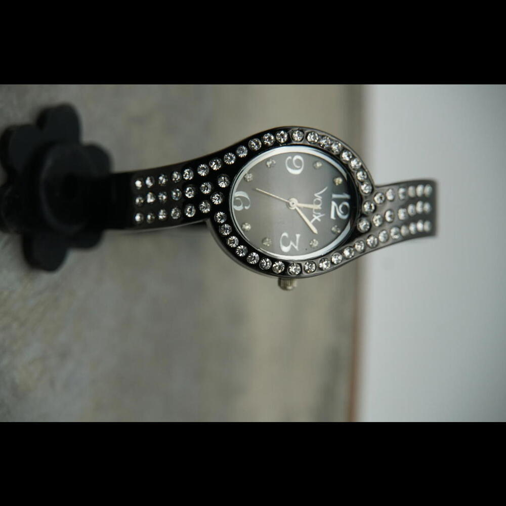Stylish Black Crystal Accented Watch by Voux